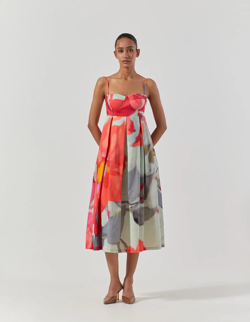 Clara Bralette Dress satin by Yam in blue color for women in Singapore