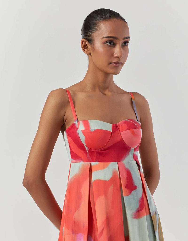 Clara Bralette Dress satin by Yam in blue color for women in Singapore