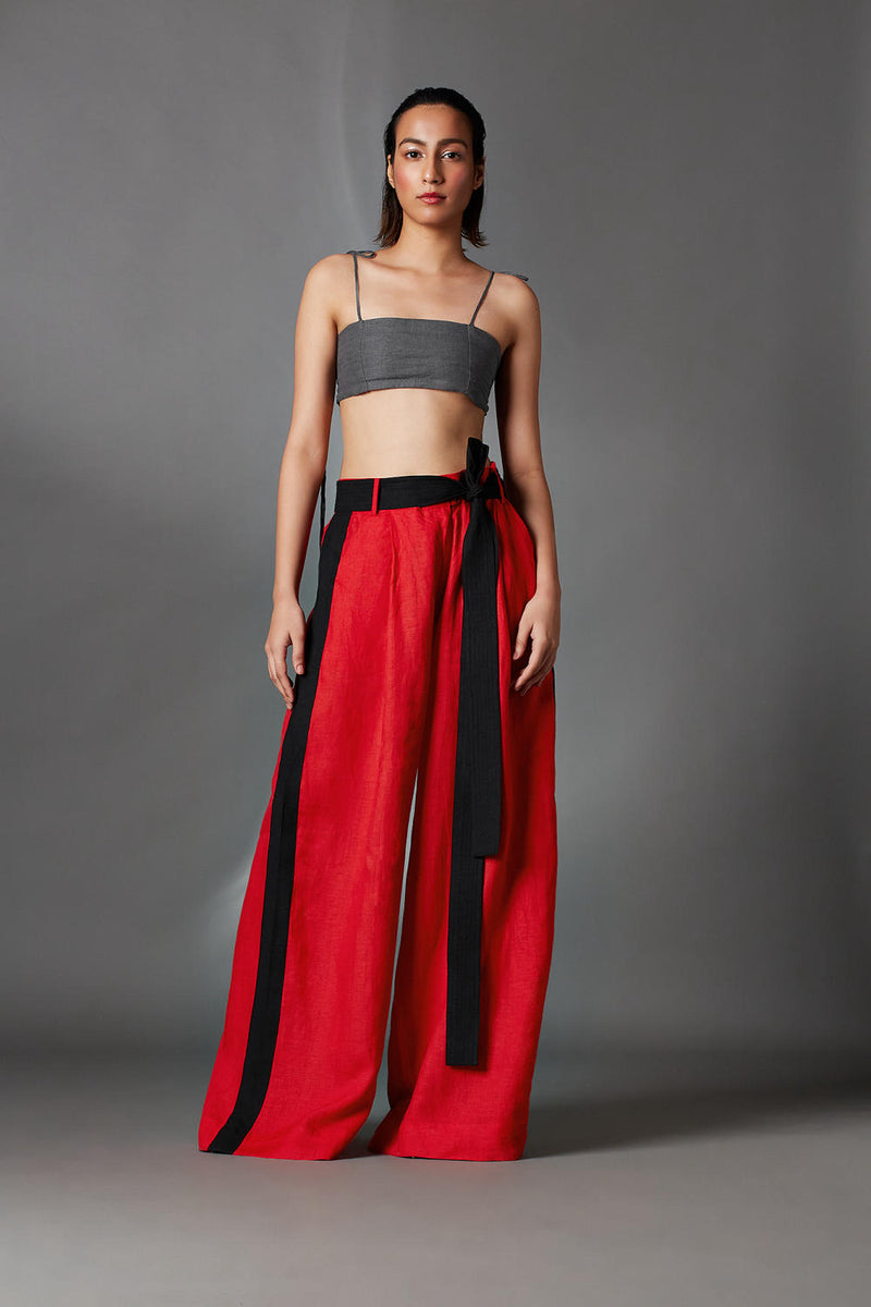 Aera Trousers-Red linen by Chola in red color for women in Singapore