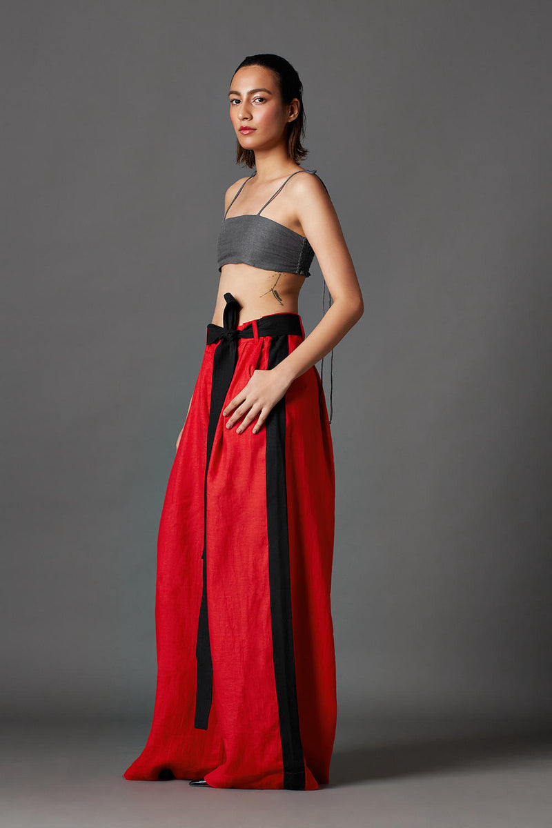 Aera Trousers-Red linen by Chola in red color for women in Singapore