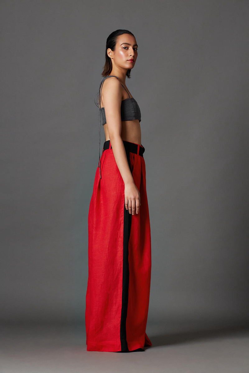 Aera Trousers-Red linen by Chola in red color for women in Singapore