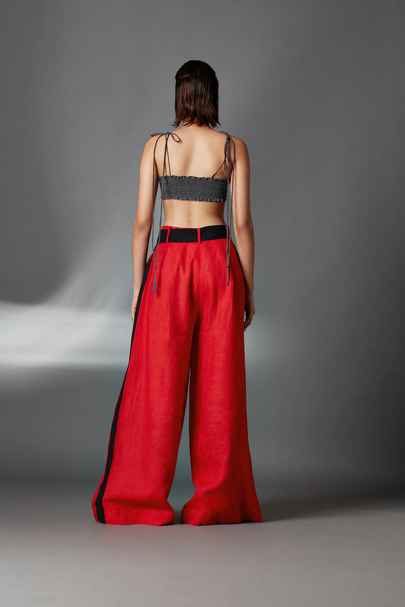 Aera Trousers-Red linen by Chola in red color for women in Singapore