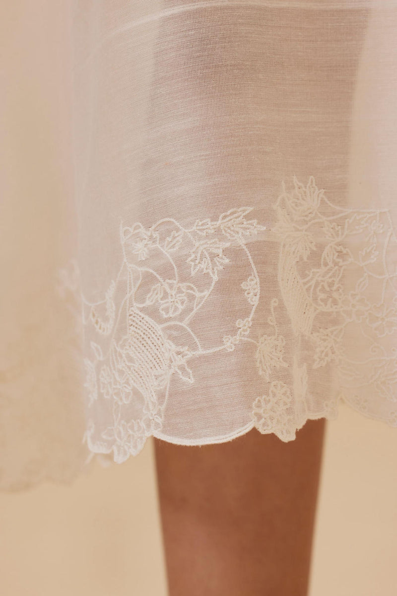 Reyah Handwoven Embroidered Midi Dress chanderi by The Summer House in white color for women in Singapore