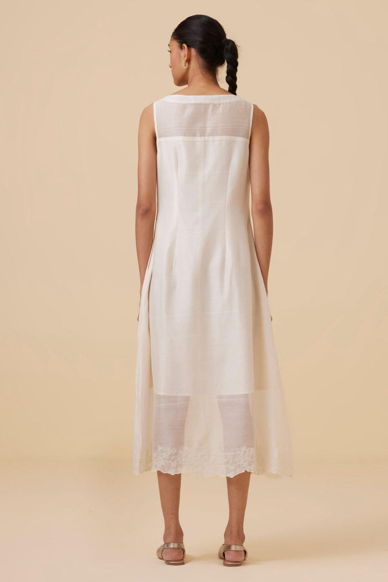 Reyah Handwoven Embroidered Midi Dress chanderi by The Summer House in white color for women in Singapore