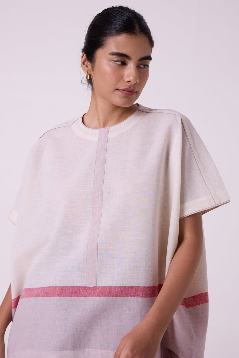 Kaze Ecru Colourblocked Handwoven Tent Top handwoven cotton top/shirt by The Summer House in off white for women in Singapore