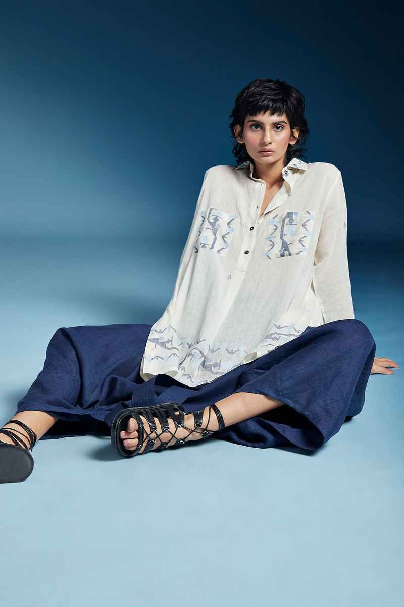 Amaya Shirt-White cotton by Chola in white color for women in Singapore