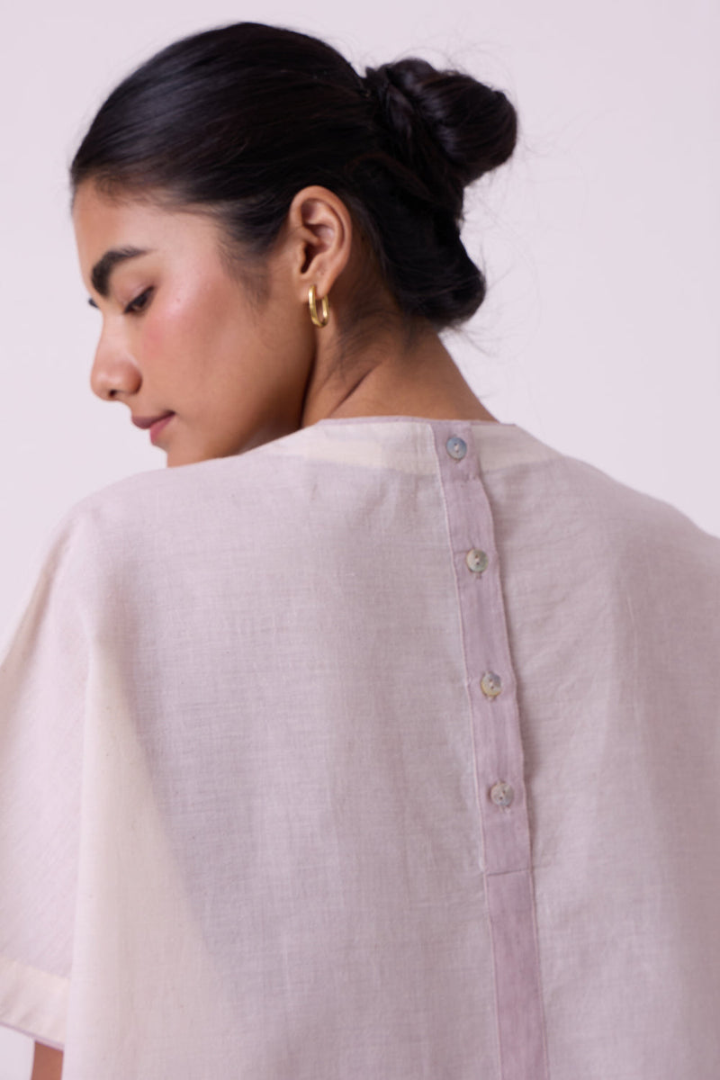 Kaze Ecru Colourblocked Handwoven Tent Top handwoven cotton top/shirt by The Summer House in off white for women in Singapore