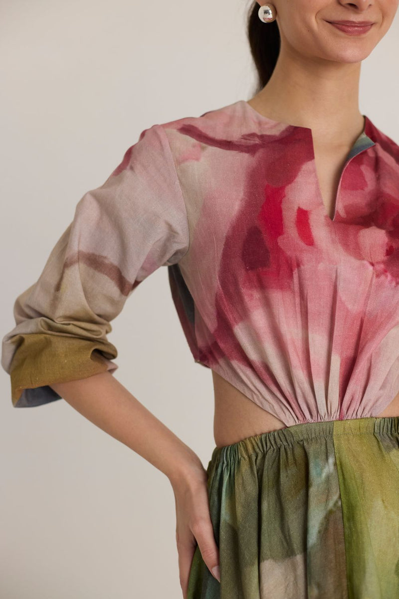 TILLY BOTH SIDE CUT DRESS poplin by Yam in multi color for women in Singapore