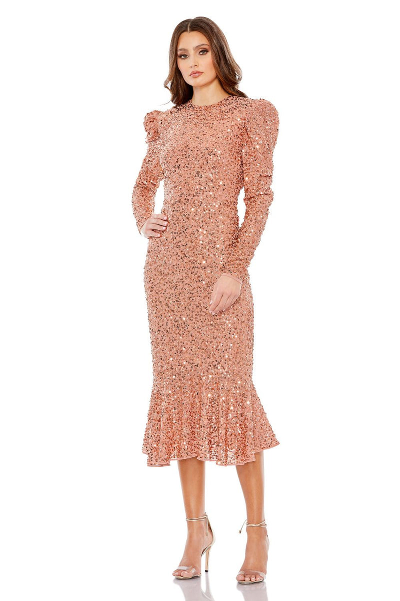10865-SEQUINED LONG SLEEVE HIGH NECK TRUMPET DRESS by Mac Duggal for women in Singapore