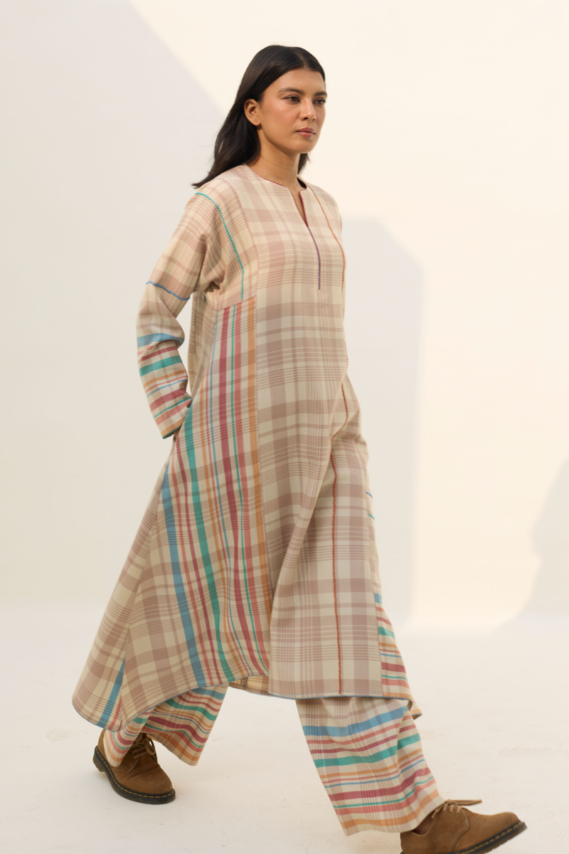 Daphne Merino Wool Kurta Set - Beige by Manan in beige color for women in Singapore
