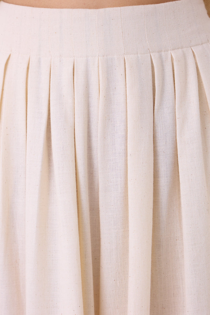 Takumi Off White Handwoven Pleated Pants handspun & handwoven cotton pant/trouser by The Summer House in off white for women in Singapore