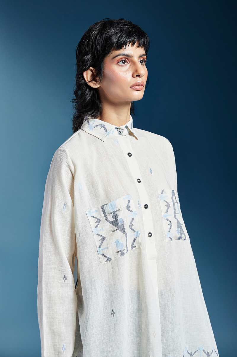 Amaya Shirt-White cotton by Chola in white color for women in Singapore