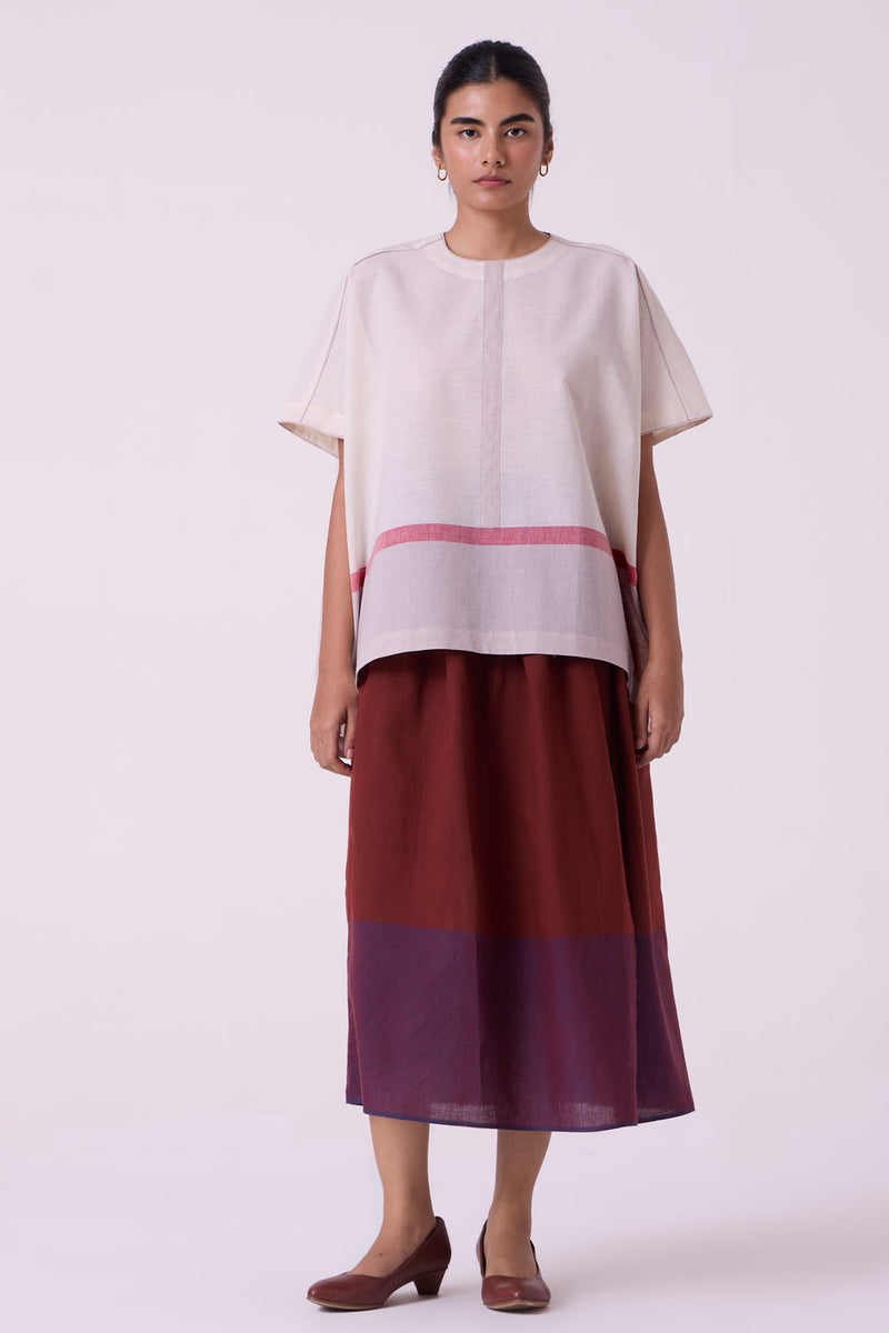 Kaze Ecru Colourblocked Handwoven Tent Top handwoven cotton top/shirt by The Summer House in off white for women in Singapore