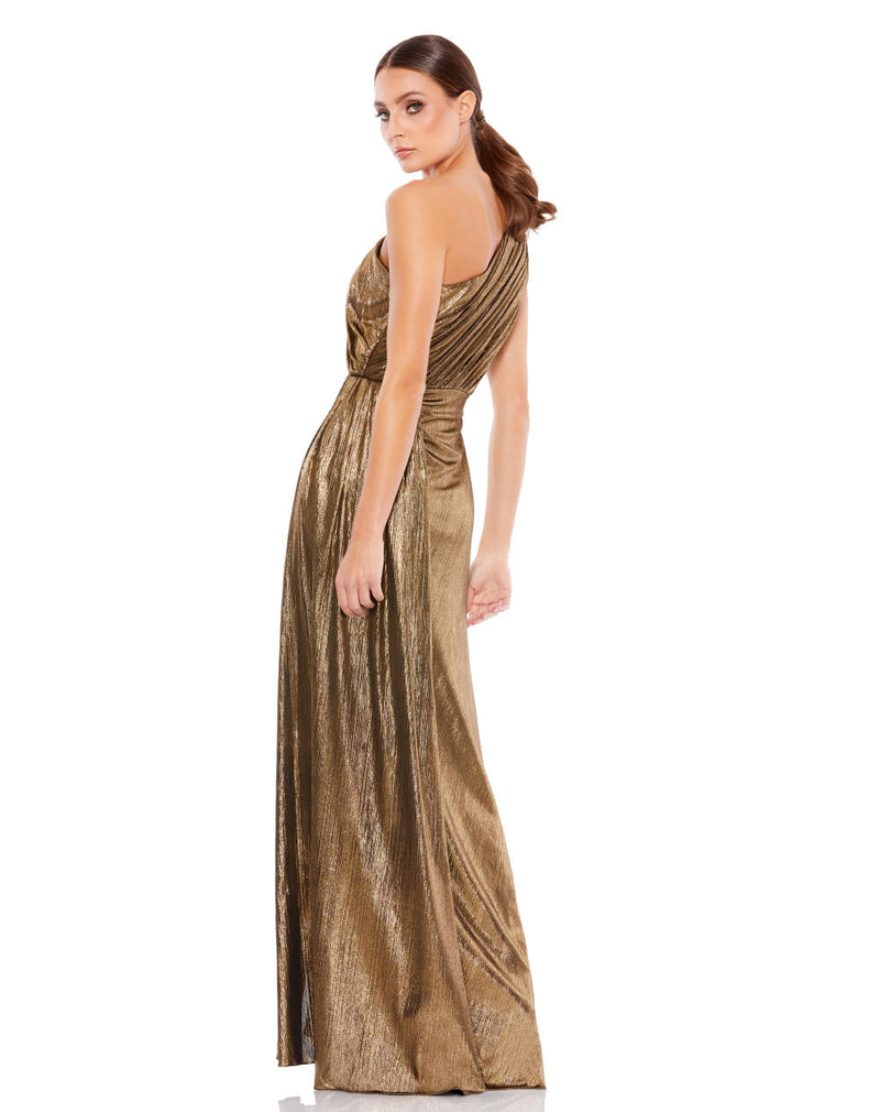 MD-26537 One Shoulder Metallic Dress-Gold by Mac Duggal in gold color for women in Singapore
