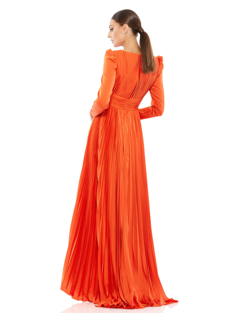 MD-26542 Pleated Long Dress-Orange by Mac Duggal in orange color for women in Singapore