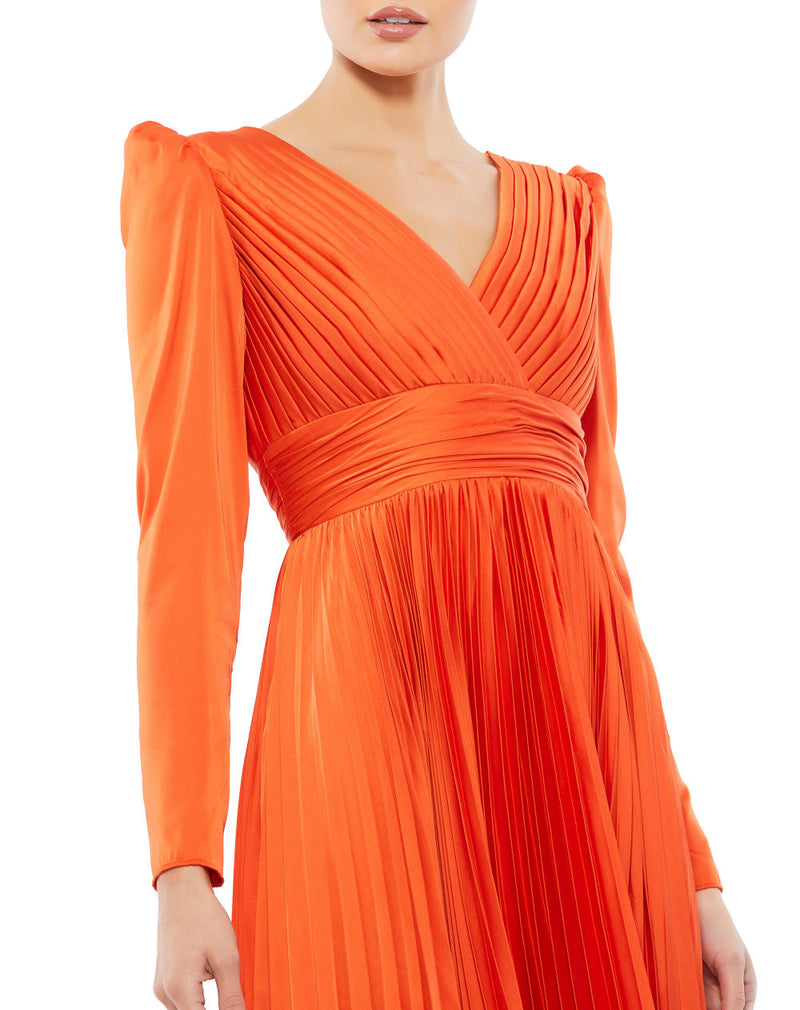MD-26542 Pleated Long Dress-Orange by Mac Duggal in orange color for women in Singapore