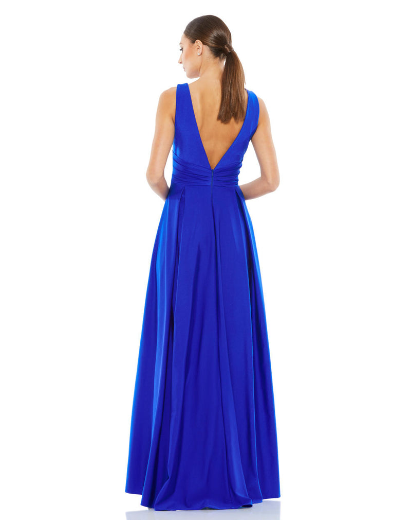 MD-26578 Flared High Slit Long Dress-Blue by Mac Duggal in blue color for women in Singapore