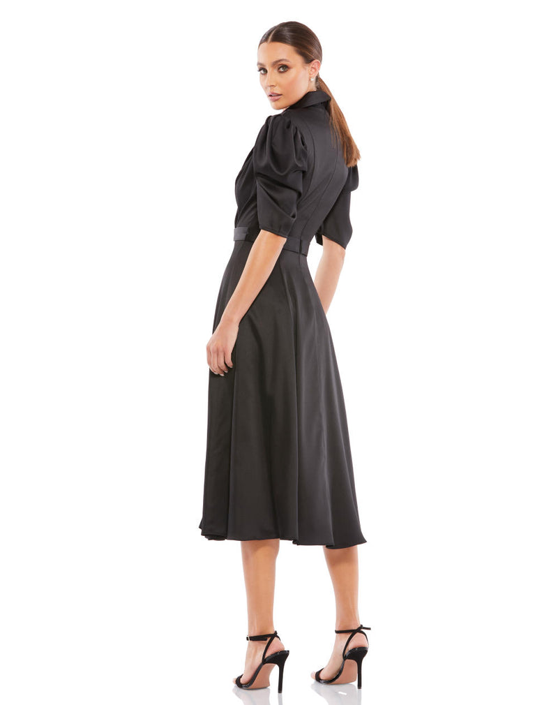 MD-26628 Collared Short Dress-Black satin by Mac Duggal in black color for women in Singapore