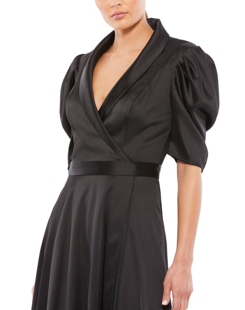 MD-26628 Collared Short Dress-Black satin by Mac Duggal in black color for women in Singapore