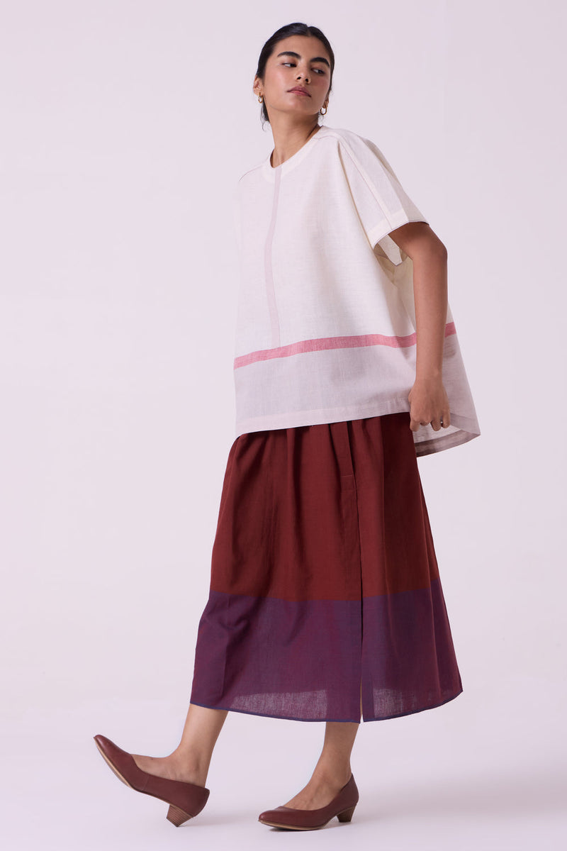 Kaze Ecru Colourblocked Handwoven Tent Top handwoven cotton top/shirt by The Summer House in off white for women in Singapore