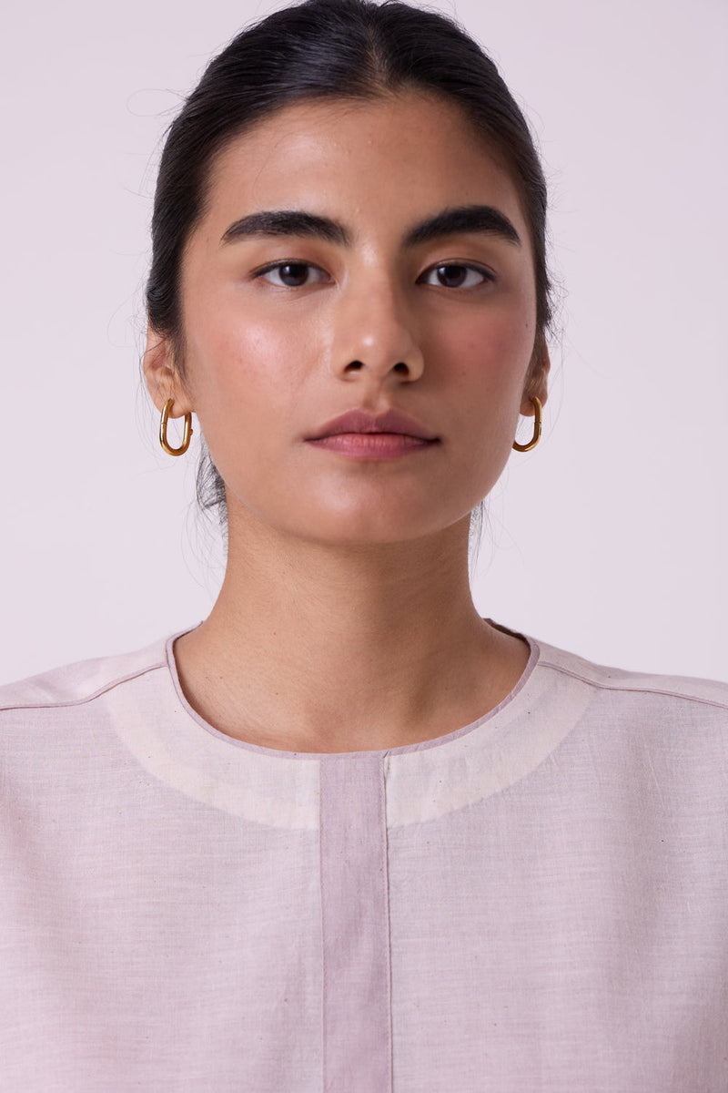 Kaze Ecru Colourblocked Handwoven Tent Top handwoven cotton top/shirt by The Summer House in off white for women in Singapore