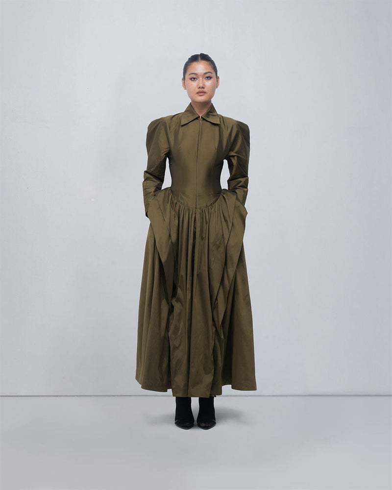 Ece Dress viscose by Leh Studios in olive for women in Singapore