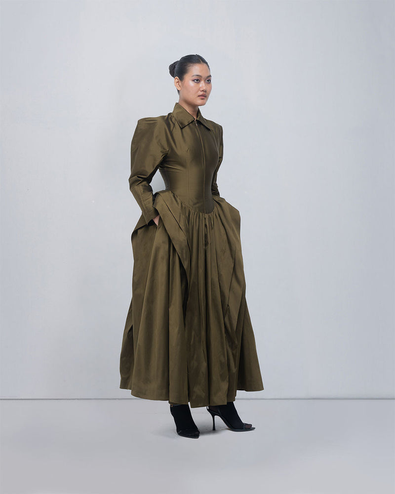 Ece Dress viscose by Leh Studios in olive for women in Singapore