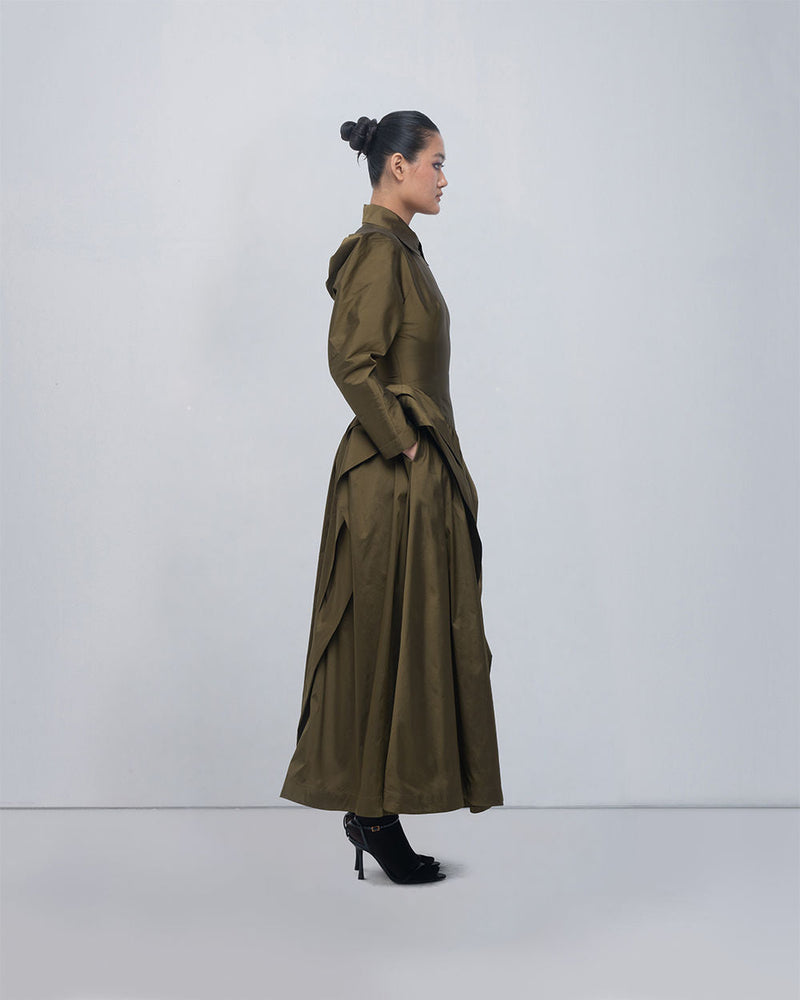 Ece Dress viscose by Leh Studios in olive for women in Singapore