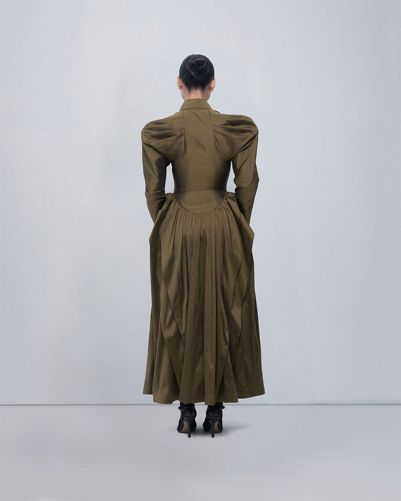Ece Dress viscose by Leh Studios in olive for women in Singapore