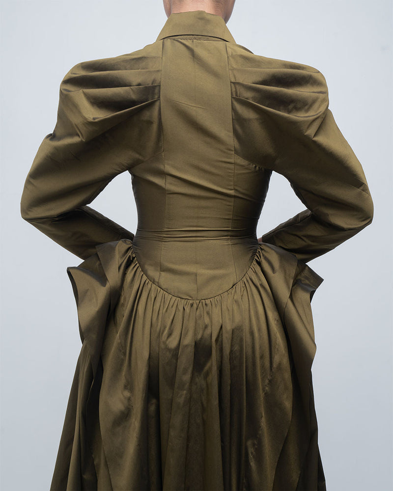 Ece Dress viscose by Leh Studios in olive for women in Singapore