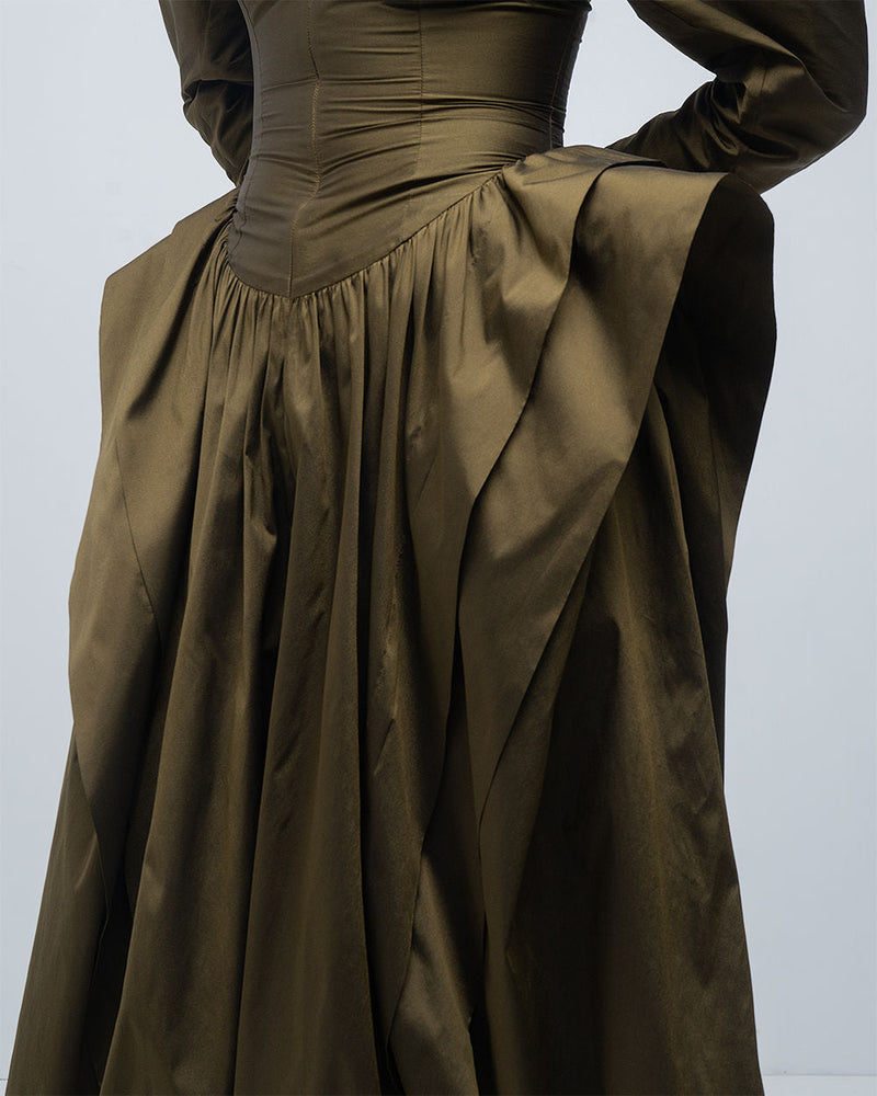 Ece Dress viscose by Leh Studios in olive for women in Singapore