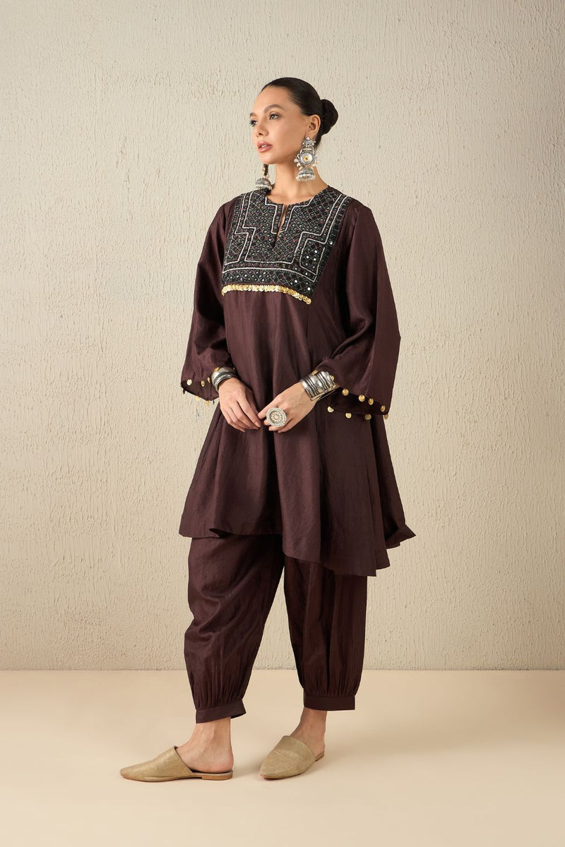 AFGHANI SILK SET silk by Aavidi in yellow color for women in Singapore