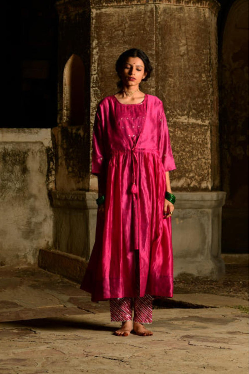 Kurjan Kurta Set chanderi by Tokree in pink color for women in Singapore