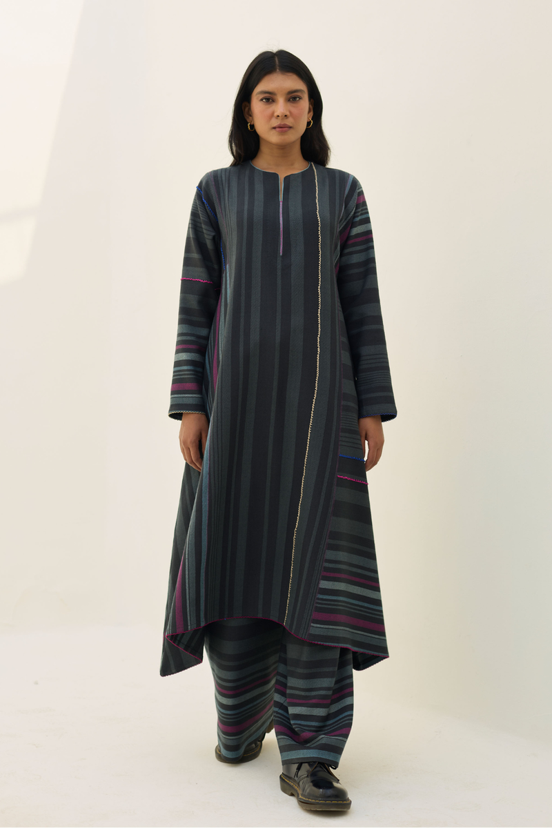 Daphne Merino Wool Kurta Set - Charcoal by Manan in charcoal color for women in Singapore