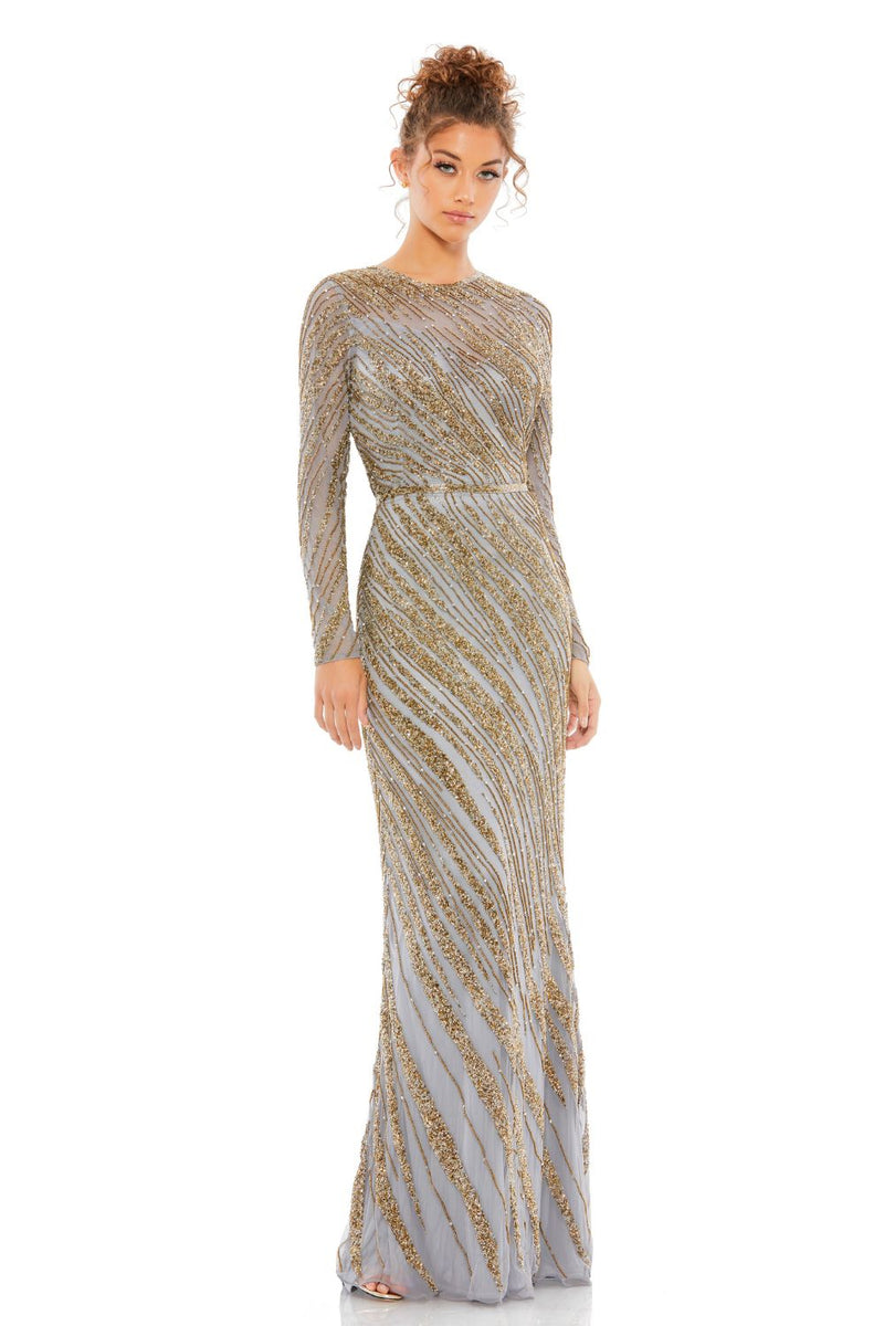 5240-Long Sleeve Beaded Column Gown (platinum) by Mac Duggal for women in Singapore
