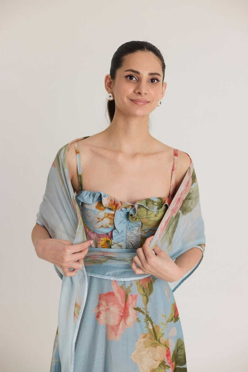 TAFFY SCARF chiffon by Yam in blue color for women in Singapore