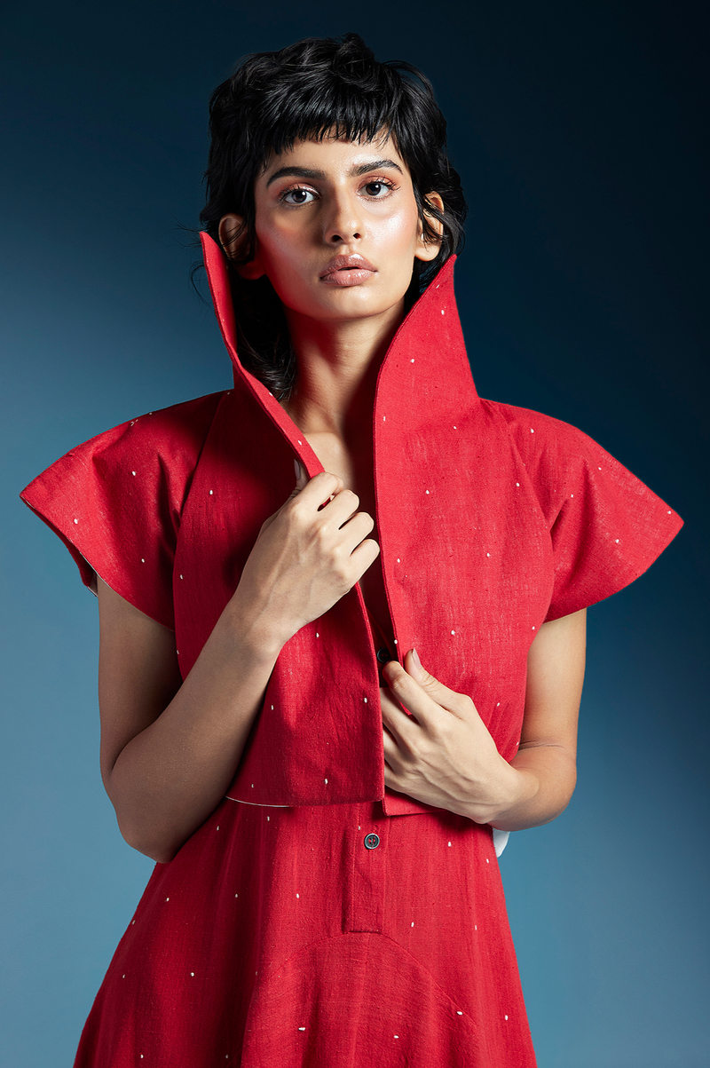 Lou Jacket-Red cotton by Chola in red color for women in Singapore