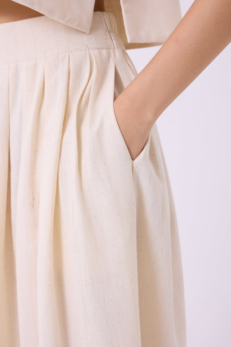 Takumi Off White Handwoven Pleated Pants handspun & handwoven cotton pant/trouser by The Summer House in off white for women in Singapore