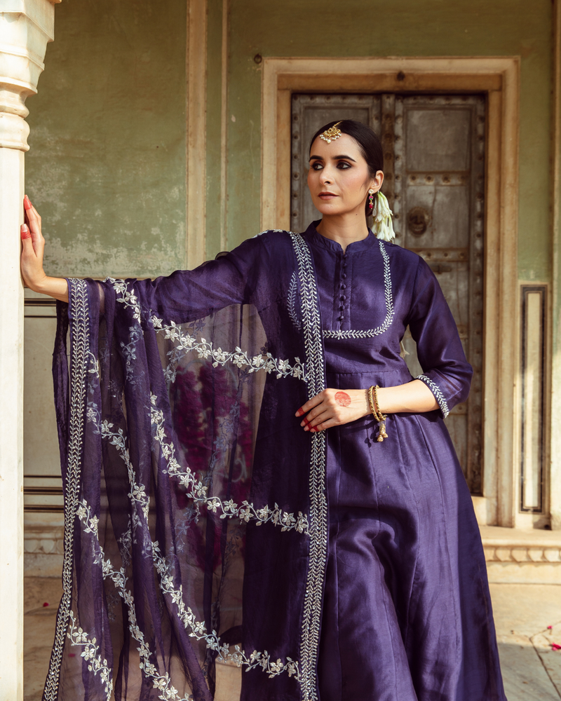 Deep Violet Vintage Zardozi Kurta Set silk Buy Deep Violet Vintage Zardozi Kurta Set from C&W | Kurta/Kurta Sets for Women by Maison Shefali for women in Singapore