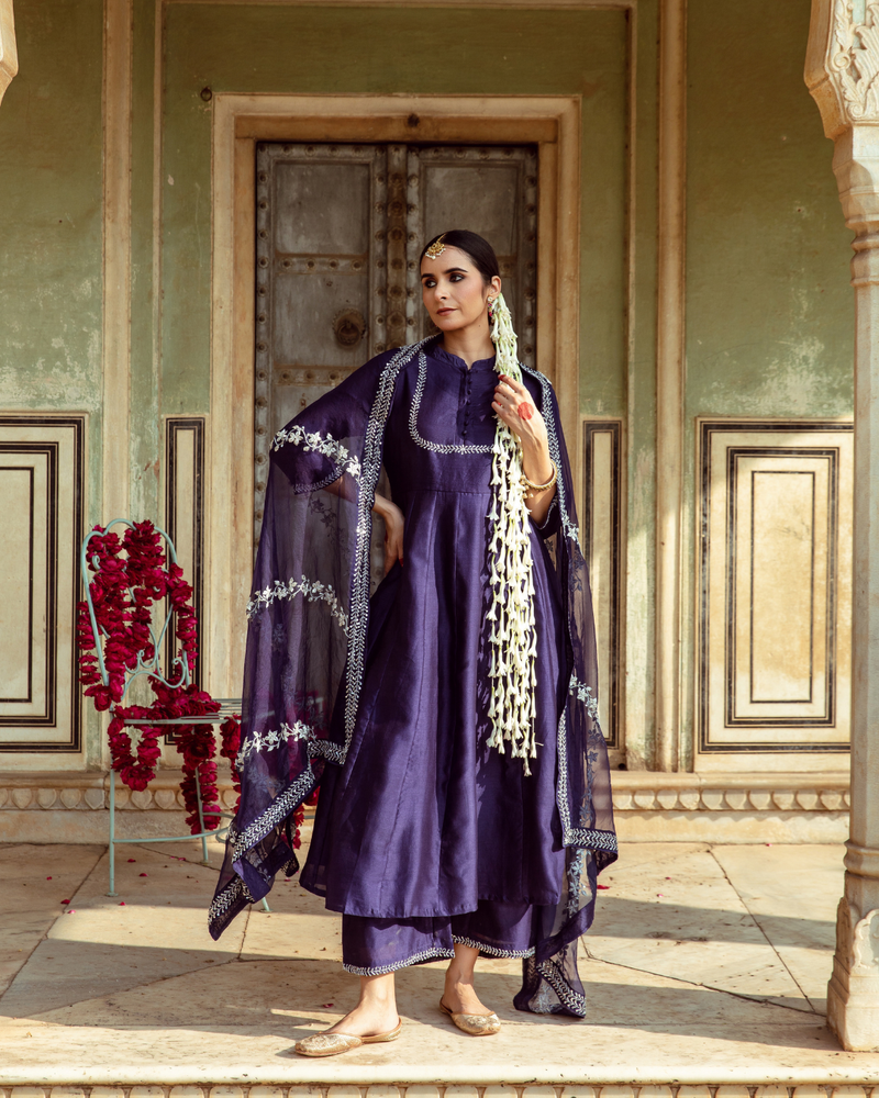 Deep Violet Vintage Zardozi Kurta Set silk Buy Deep Violet Vintage Zardozi Kurta Set from C&W | Kurta/Kurta Sets for Women by Maison Shefali for women in Singapore