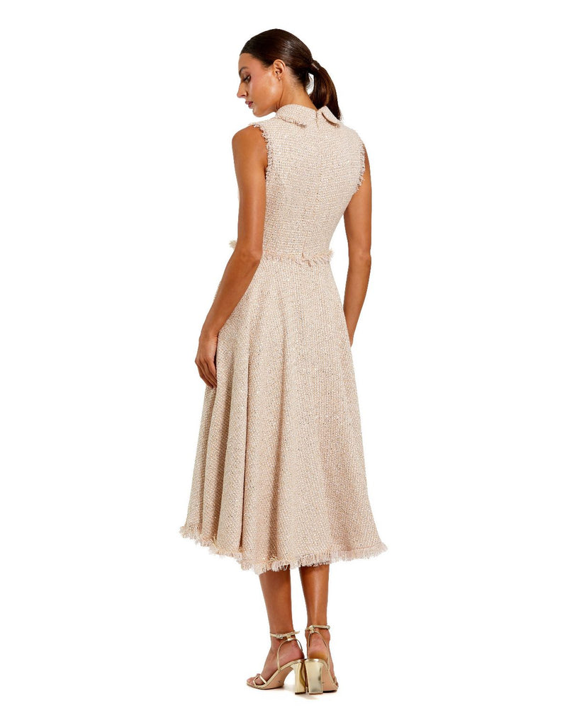 27658-Pink Boucle Sleeveless Collared Button Up Midi Dress by Mac Duggal in blush color for women in Singapore