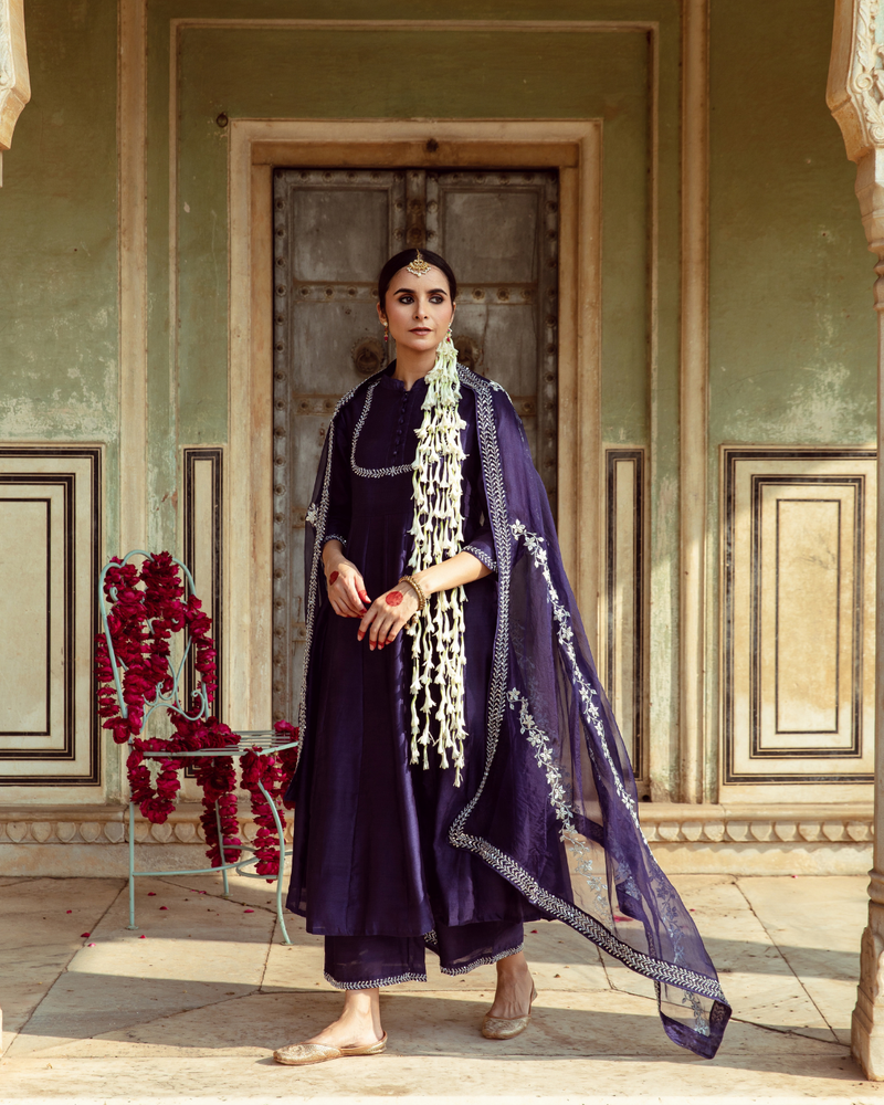 Deep Violet Vintage Zardozi Kurta Set silk Buy Deep Violet Vintage Zardozi Kurta Set from C&W | Kurta/Kurta Sets for Women by Maison Shefali for women in Singapore