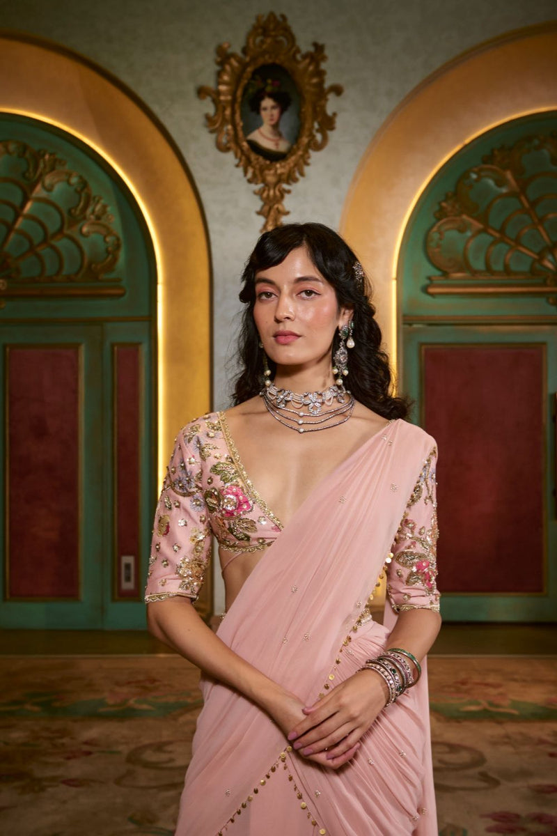 PH-2771 KAIA SAREE SET – LIGHT ROSE by Paulmi & Harsh for women in Singapore