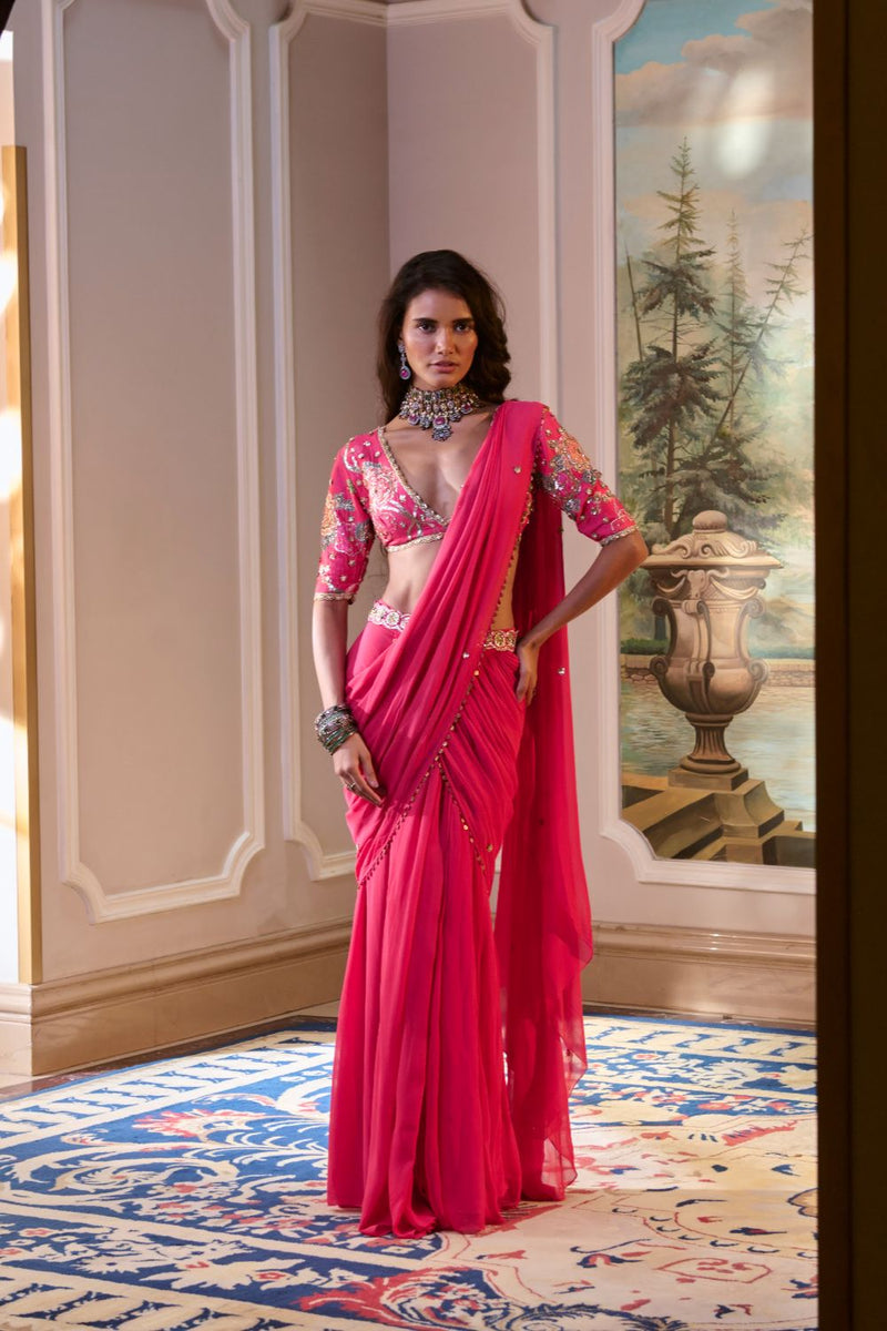 PH-2776 KAIA SAREE SET – HOT PINK by Paulmi & Harsh for women in Singapore