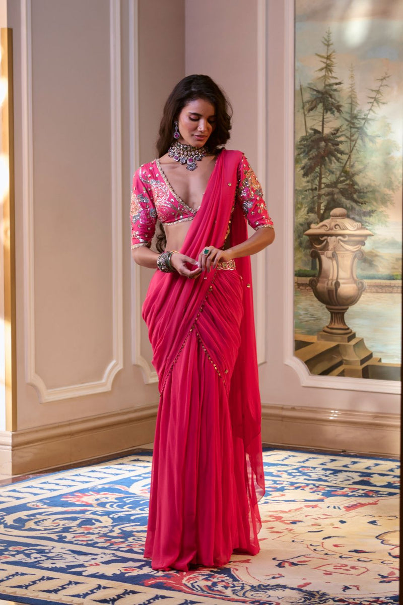 PH-2776 KAIA SAREE SET – HOT PINK by Paulmi & Harsh for women in Singapore