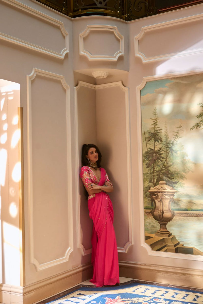 PH-2776 KAIA SAREE SET – HOT PINK by Paulmi & Harsh for women in Singapore