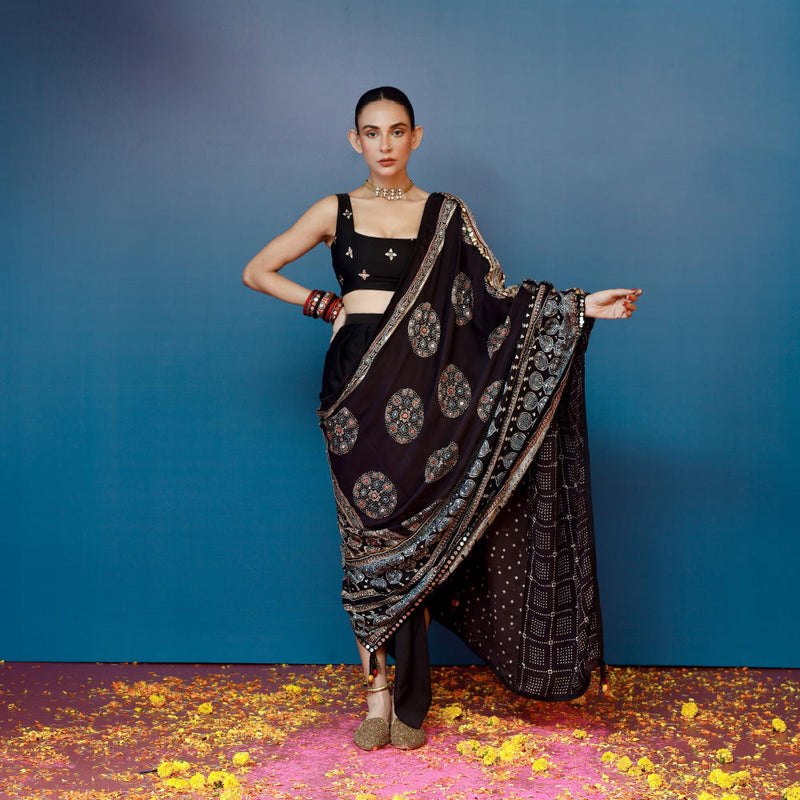 Aaram Baithak Ajrakh Drape Dress