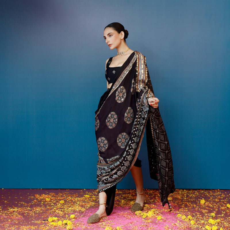 Aaram Baithak Ajrakh Drape Dress