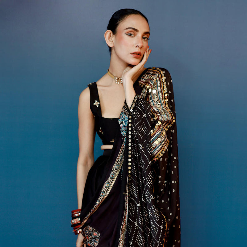Aaram Baithak Ajrakh Drape Dress