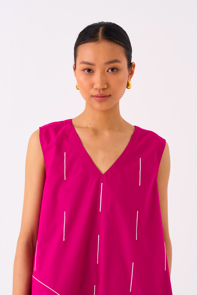 RAINDROP DRESS-FUSCHIA poplin by THREE for women in Singapore